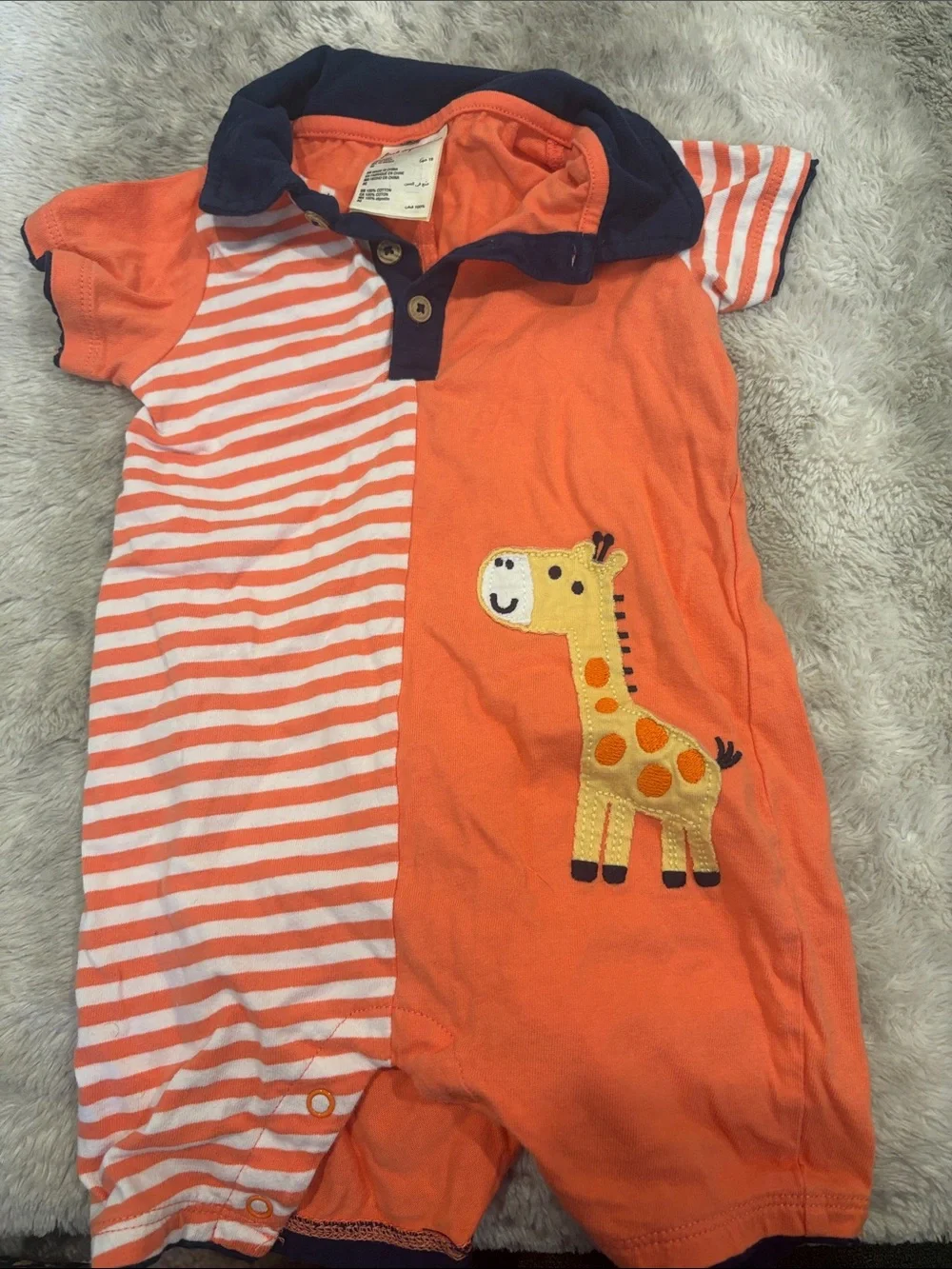First Impressions Orange and Navy Striped Baby Romper